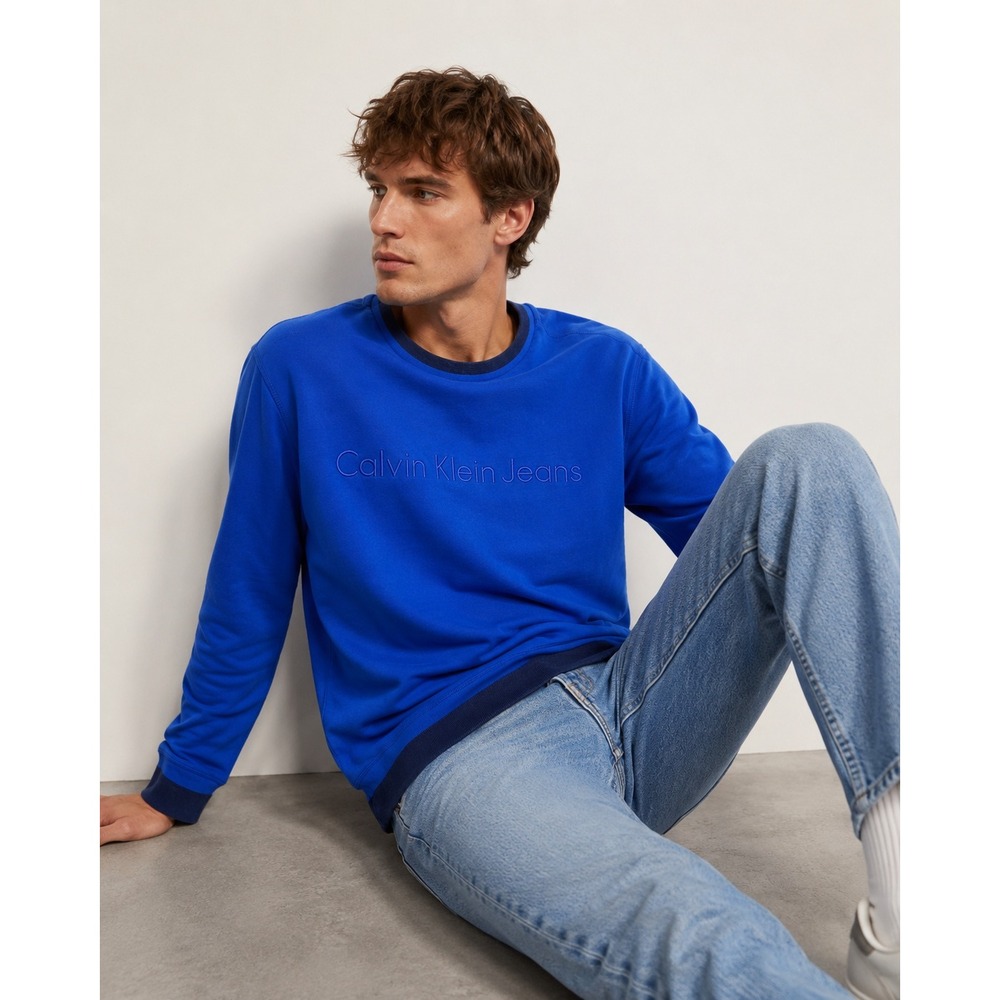 Calvin Klein Jeans Men's Blue Crew Neck Long Sleeve Sweatshirt Size M